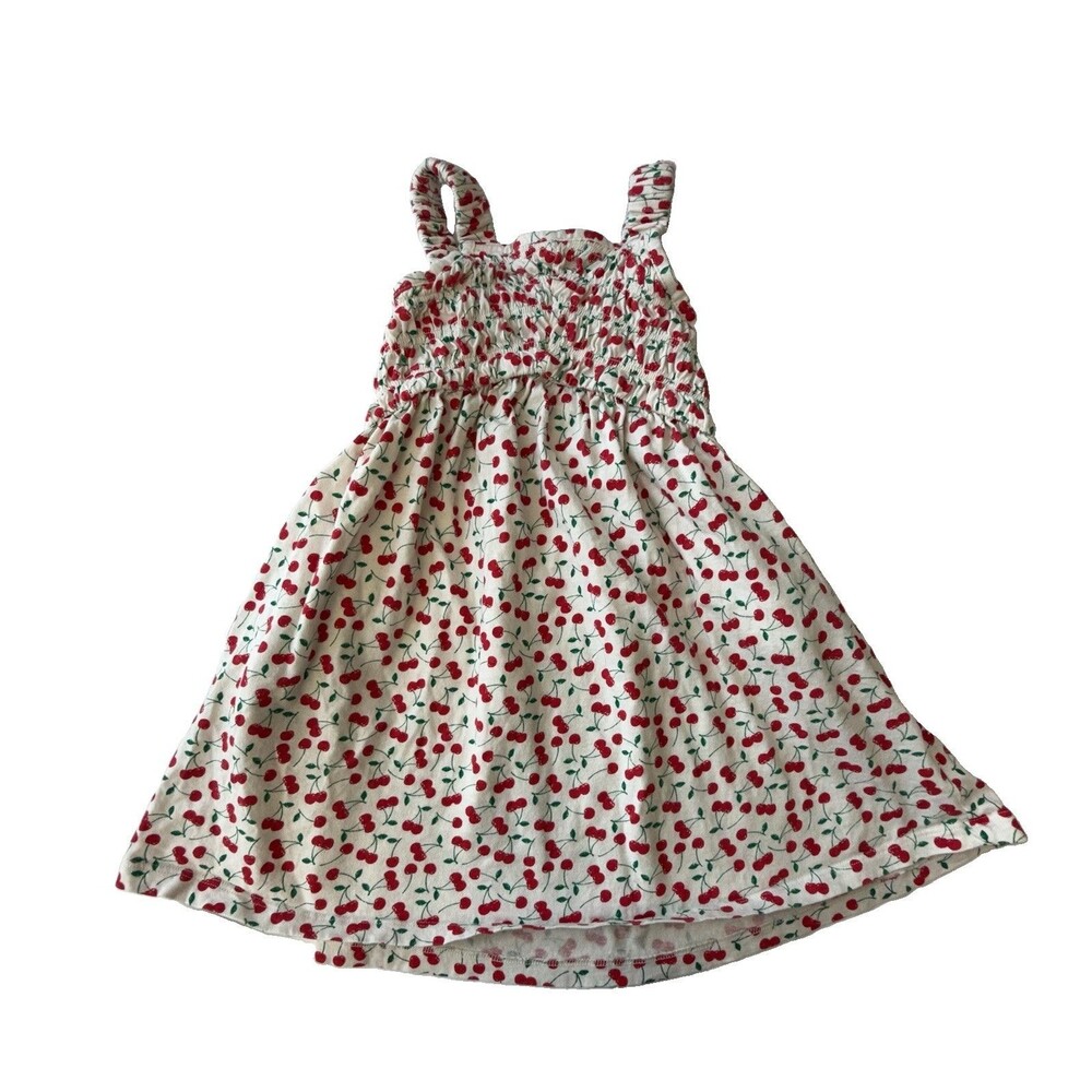 Old Navy Girls XS 5 Cherry Print Smocked Sundress Red White Summer Dress
